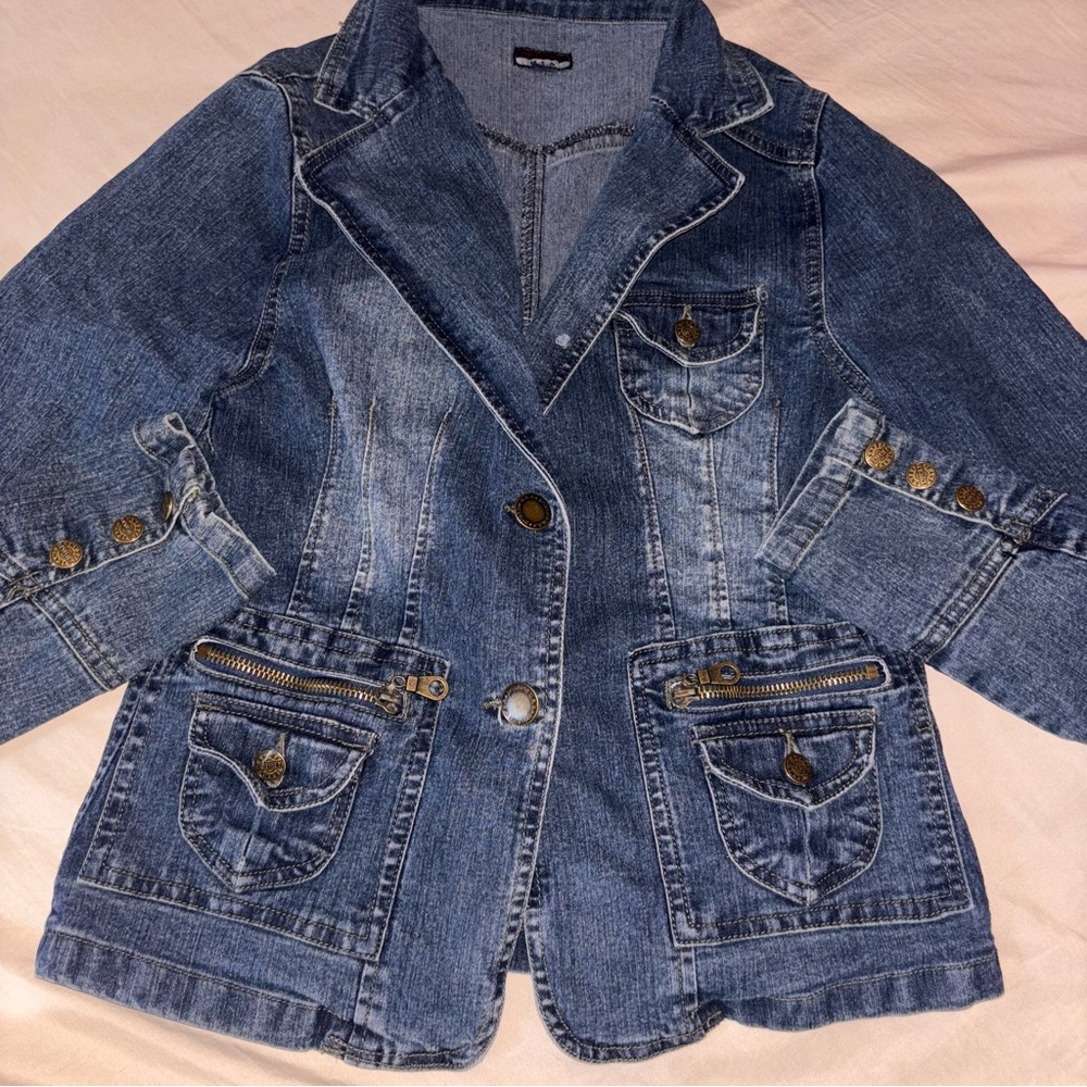 Pristine Jeans USA Denim Jean jacket Gold accents size medium - Picture 2 of 6